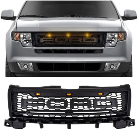 2007-2011 Ford Edge Front Grille Mesh Style w/ LED Lights & Letters Matte Black