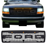 Raptor Style Grille For 1992 1993 1994 1995 1996 Ford F150 Bronco Grill w/Letters & Lights Black