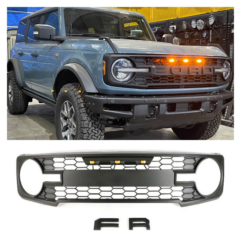 Raptor Style LED Grille For 2021-2024 Ford Bronco - Matte Black With Illuminated Letters 9 thumbnail image
