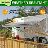 Manual RV Awning Complete Awning Kit，White Frame-Black Fabric, 15Ft(14'2'' Fabric)