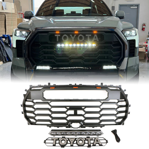 For 2022 2023 2024 Toyota Tundra TRD PRO Style Grill With LED Lights&LED Bar and Emblem
