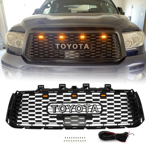 Front Grille For 2010-2013 Toyota Tundra Trd Pro Grill With Letter and LED Matte Black