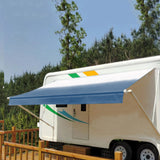 Manual RV Awning Complete Awning Kit ，White Frame-Blue Fabric, 15Ft(14'2'' Fabric)