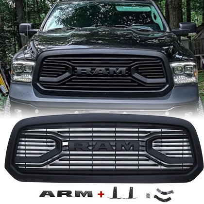 Front Grill For 2013 2014 2015 2016 2017 2018 Dodge RAM 1500,Matte Black Grille W/ Letters