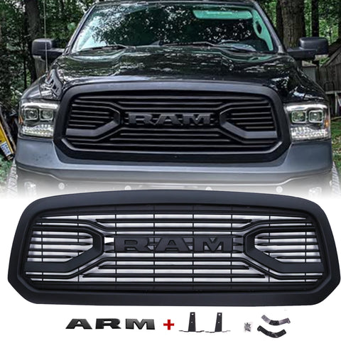 Front Grill For 2013-2018 Dodge RAM 1500,Matte Black Grille W/ Letters