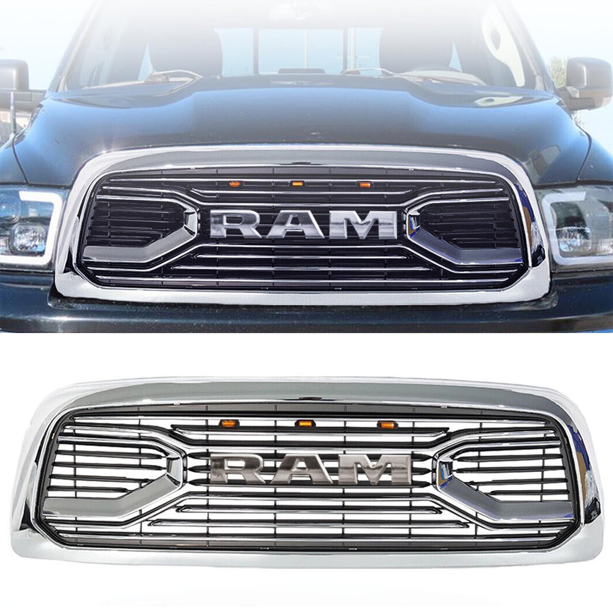 Chrome Front Grille Compatible with 2009 2010 2011 2012 Dodge RAM 1500 ...