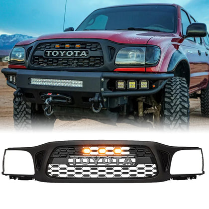 Front Grille for 2001-2004 Toyota Tacoma Matte Black, with Emblem & LED Lights
