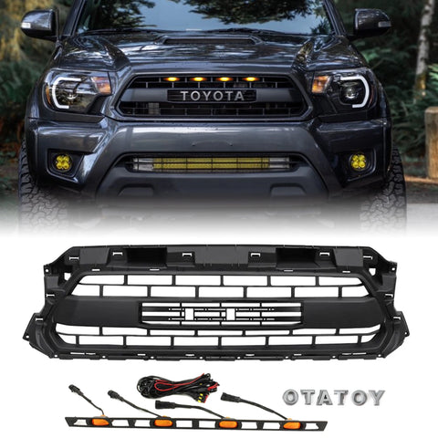 CNCT Front Grille For 2012-2015 Toyota Tacoma TRD W/ Letter Led Lights Matte Black