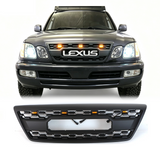 Front Grille for 2003-2007 Lexus LX470 Matte Black, with  LED Lights and Letters Grill