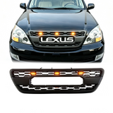Front Grille for 2004-2009 Lexus GX470, Matte Black Grill with LED Lights & Letter Badge