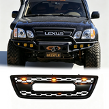 Front Grille for 1998-2002 Lexus LX470, Matte Black Grill with LED Lights & Letter Badge