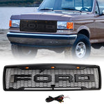 Raptor Style Grille For 1992 1993 1994 1995 1996 Ford F150 Bronco Grill w/Letters & Lights Black