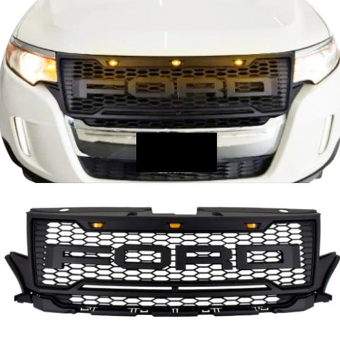 Front Grille for 2012 2013 2014 Ford edge Raptor Style Grill  W/ LED Lights & Letters
