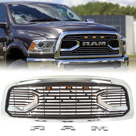 CNCT GRILLE For 2013-2018 Dodge Ram 2500/3500 Chrome Big Horn Front Hood Bumper Grill Grille WITH LETTERS & LEDS