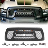 Black Front Grille Rebel Style Bumper Grill  For 2010-2018 Dodge Ram 2500 3500 w/ LED Lights & Letters