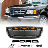 Front Grille for 2001 2002 2003 Ford Ranger Raptor Style Grill with Letters and LED Lights（mesh style）