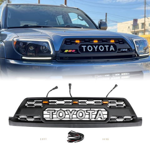 Front Grille For 2003-2005 Toyota 4Runner Grill Matte Black W/ Letters & Led Lights