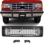 Grille for 1987-1991 Ford F150 Raptor Grill with F&R Letters and LEDs Matte Black