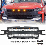 Front Grille for 2019 2020 2021 2022 Chevrolet Silverado 1500， Black Grille Upper Grill 3+2 LED Lights