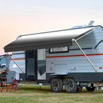 Manual RV Awning Complete Awning Kit，White Frame-Black Fabric, 11Ft(10'2'' Fabric)