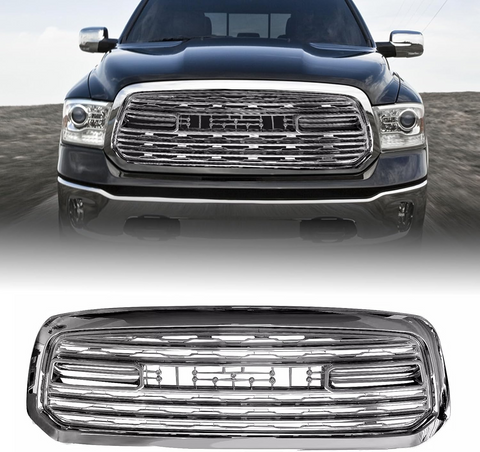 CNCT Front Bumper Grille for 2013 2014 2015 2016 2017 2018 Ram 1500 Replacement Grill with Letters(Chrome-Limited Style)