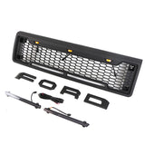 Front Grille for 1987-1991 Ford F150 Bronco Grill Raptor Style Black Grill with Letters and LEDs