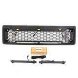 Front Grille for 1987-1991 Ford F150 Bronco Grill Raptor Style Black Grill with Letters and LEDs