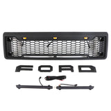 Front Grille for 1987-1991 Ford F150 Bronco Grill Raptor Style Black Grill with Letters and LEDs