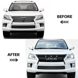 Front Grille for 2012-2015 Lexus LX570 TRD Style High-Quality ABS Plastic Bumper Grill with 4 Amber LED Lights and Letters (Matte Black)