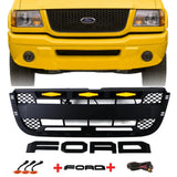 Front Grille For 2001 2002 2003 Ford Ranger Honeycomb Style Grille with Letters and Lights