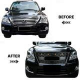 Front Grille for 2008-2011 Lexus LX570 High-Quality ABS Plastic Bumper Grill with 4 Amber LED Lights and Letters (Matte Black)