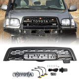 Grille for 2005-2007 Toyota Sequoia TRD Grill Grille with 3 Led Lights and Letters, Matte Black