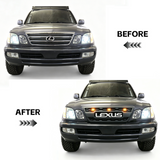 Front Grille for 2003-2007 Lexus LX470 Matte Black, with  LED Lights and Letters Grill