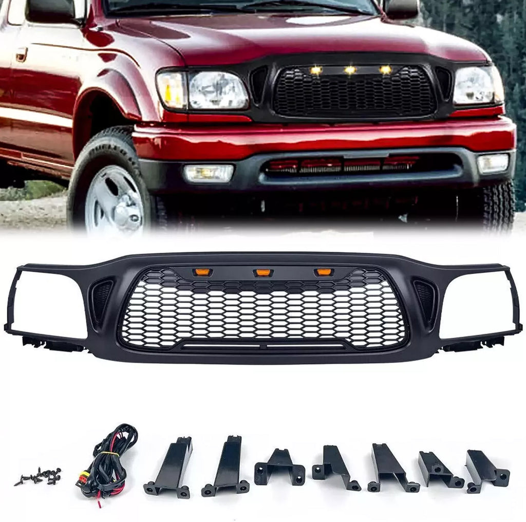 thumbnail image 2 of Rosegrille-pro Front Grille For 2001-2004 Toyota Tacoma – Honeycomb Style, Matte Black, With LED Lights & Letter, Used But Like New 2 of 6