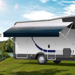 Manual RV Awning Complete Awning Kit，White Frame-Black Fabric, 15Ft(14'2'' Fabric)