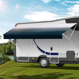 Manual RV Awning Complete Awning Kit，White Frame-Black Fabric, 15Ft(14'2'' Fabric)