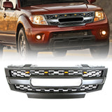 CNCT 2009-2015 Nissan Frontier Raptor Style Front Grill Grille W/ Emblem and LED Lights