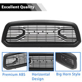 Front Grill For 2013 2014 2015 2016 2017 2018 Dodge RAM 1500,Matte Black Grille W/ Letters