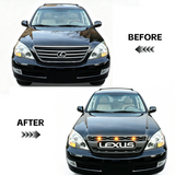 Front Grille for 2004-2009 Lexus GX470 High-Quality ABS Plastic Bumper Grill with 4 Amber LED Lights and Letters (Matte Black)