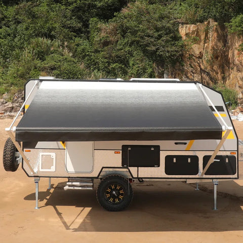 Manual RV Awning Complete Awning Kit，White Frame-Black Fabric, 13Ft(12'2'' Fabric)