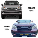 Front Grille for 2010-2013 Lexus GX460 High-Quality ABS Plastic Bumper Grill with 4 Amber LED Lights and Letters (Matte Black)