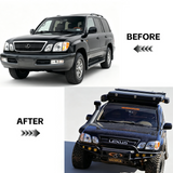 Front Grille for 1998-2002 Lexus LX470 High-Quality ABS Plastic Bumper Grill with 4 Amber LED Lights and Letters (Matte Black)