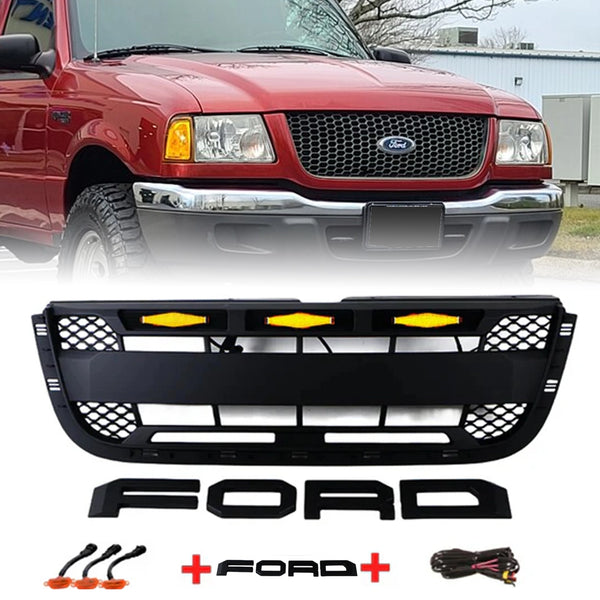 Glossy Black ABS Honeycomb Mesh Grille For 2005-2007 Ford F250 F350 Excursion – Upper Bumper