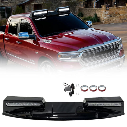Roof Light Lamp Bar for 2019-2024 Ram 1500 Universal Front Top Running Lights with Remote Control and Wiring Harness, Gloss Black