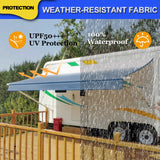 Manual RV Awning Complete Awning Kit ，White Frame-Blue Fabric, 15Ft(14'2'' Fabric)