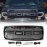 For 2009-2014 Ford F150 F-150 Raptor Style Grille Front Grill with Light （Matte Black）