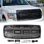 2009 2010 2011 2012 2013 2014 Ford F150 Raptor Style Grill Front Bumper Grille w/LED Lights Matte Black