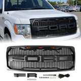 2009 2010 2011 2012 2013 2014 Ford F150 Raptor Style Grill Front Bumper Grille w/LED Lights Matte Black