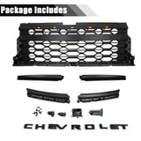 Front Grille for 2022-2024 Chevy Silverado 1500 Raptor Style Grill With LED Lights and Letters(Matte Black)