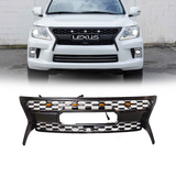 Front Grille for 2012-2015 Lexus LX570 TRD Style High-Quality ABS Plastic Bumper Grill with 4 Amber LED Lights and Letters (Matte Black)